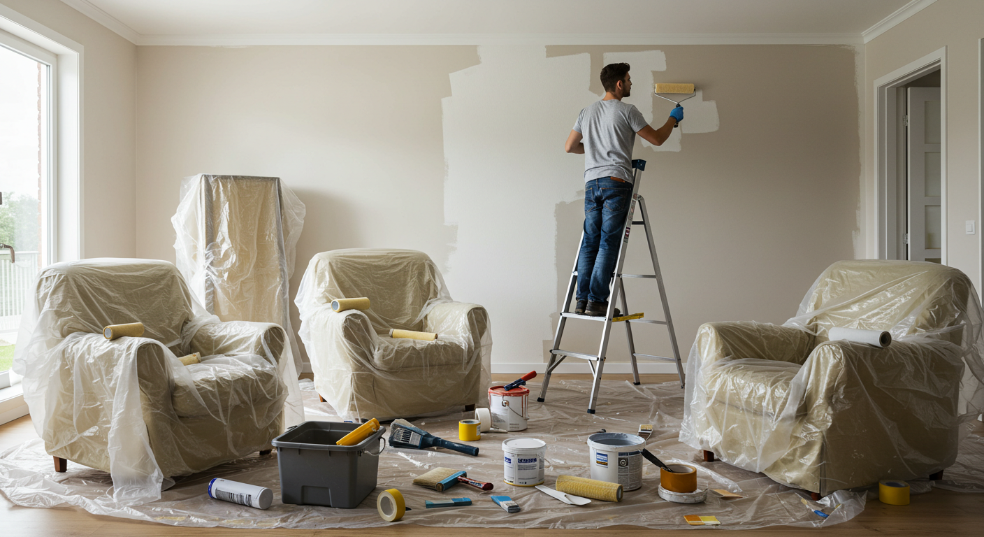 Interior painting project — freshly painted living room