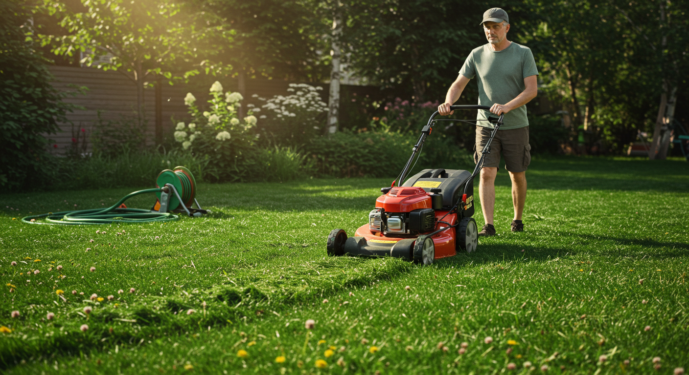 Lawn care and edging — clean lines along driveway