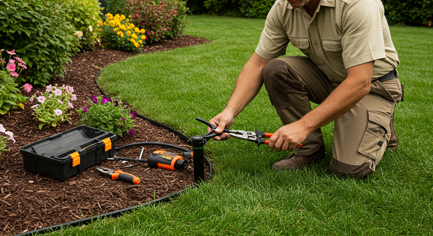 Sprinkler repair — head replacement and coverage test